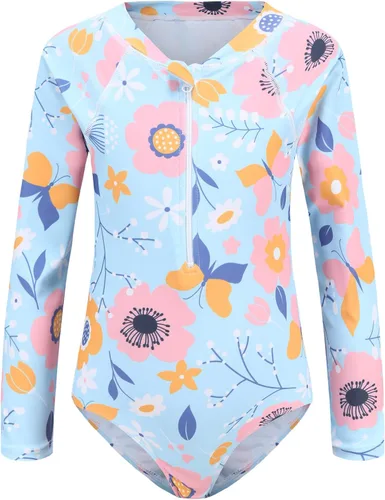 Vista 8 de Trajes de baño de una pieza para niñas de manga larga con protección solar UPF 50+ Bandera estadounidense