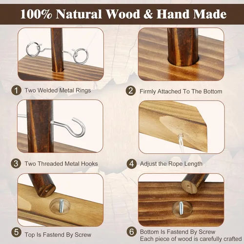 Vista 7 de Ring Toss Games for Adults, Fast-Paced Interactive Toss Games with Shot Ladder Bundle, Outdoor Indoor Handmade Wooden Hook and Ring Game for Bars