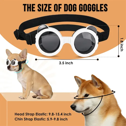 Vista 6 de SlowTon Casco y gafas de sol para perro, protección UV, lentes de sol para perros, casco de motocicleta para mascotas, sombrero con agujeros