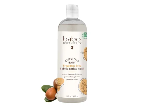 Babo Botanicals Sensitive Baby - Baño y lavado de burbujas 2 en 1 sin fragancia - Manteca de karité, caléndula y avena - Vegano - Verificado por EWG