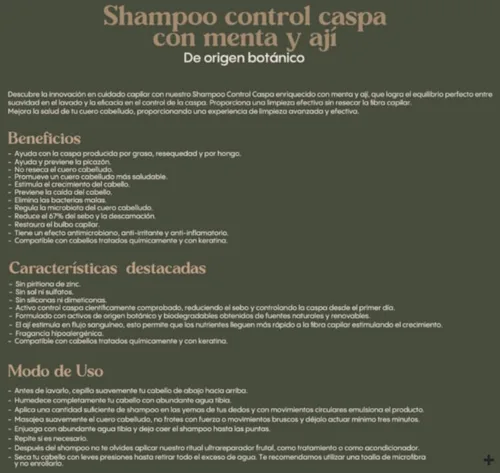 Vista 3 de Champú control caspa de menta y aji, ritual botánico 13.5 fl ozChampú control caspa de menta y chile, ritual botánico.
