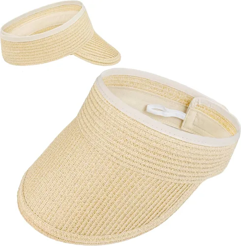 Vista 8 de SUN CUBE Sombrero de visera para mujer, sombrero de playa de ala ancha, paja con protección UV, gorra plegable plegable, visera de verano para cola