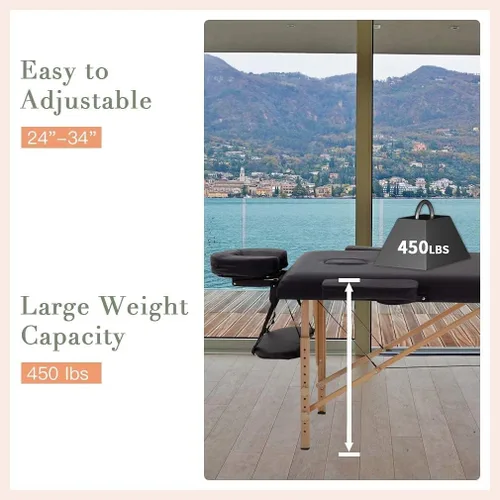 Vista 2 de BestMassage Cama de masaje portátil con 2 pestañas plegables, altura ajustable de 24 pulgadas de ancho, mesa de spa con bolsa no tejida para spa