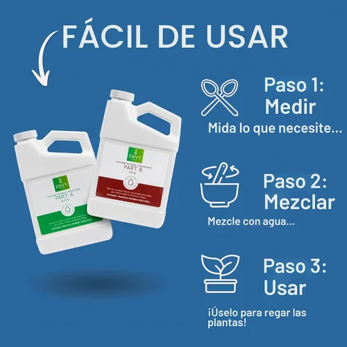 Vista 3 de ENVY Alimento hidropónico para plantas A y B - Nutrientes líquidos de dos partes para plantas de interior/exterior - Suelo, Coco, Hidroponía, DWC
