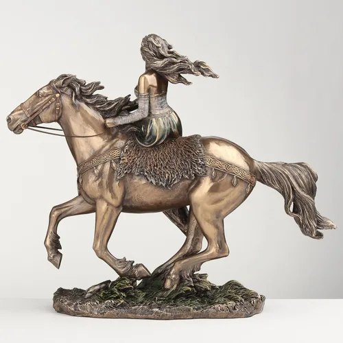 Vista 5 de Veronese Design 9 1/4 pulgadas Rhiannon Epona Diosa celta en caballo resina fundida en frío bronce acabado estatua