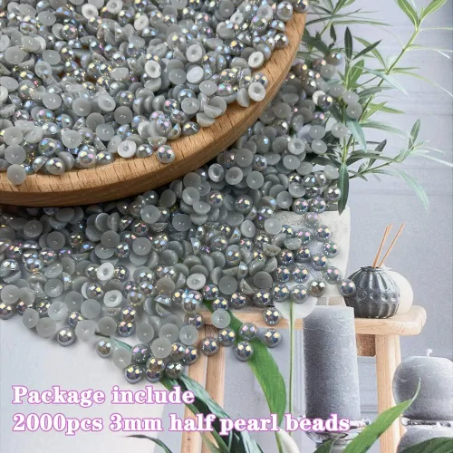 Vista 88 de 1000 piezas de cuentas de media perla de 5mm con parte trasera plana, cuentas de perla semicirculares de plástico para manualidades, scrapbooking