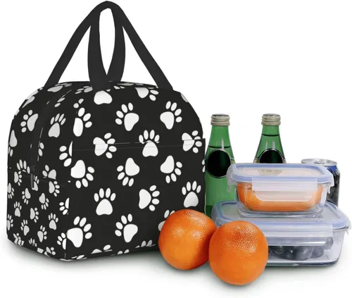 Vista 5 de Bolsa de almuerzo con estampado de patas de perro, bolsa compacta con huellas de animales, reutilizable, contenedor para mujeres, hombres, escuela