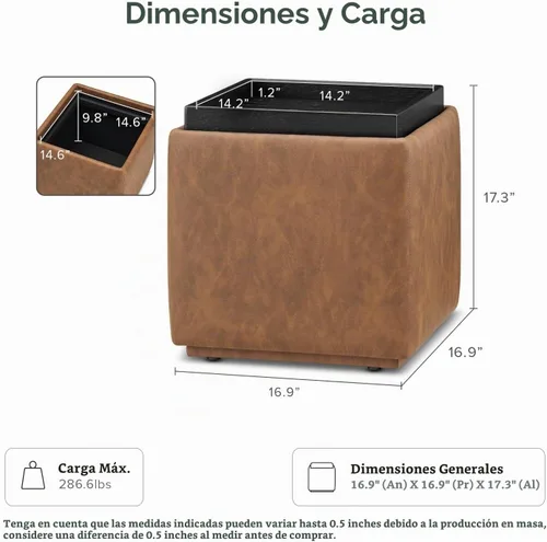 Vista 2 de mopio Levi - Otomana de almacenamiento con bandeja reversible, mesa de centro cuadrada tipo baúl moderna, otomana de taburetes tapizados