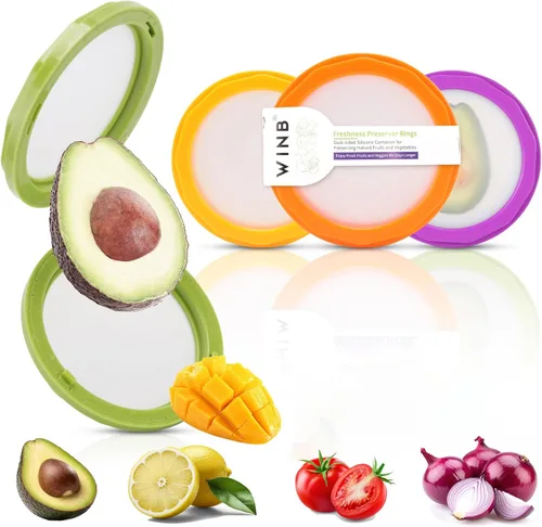Vista 7 de Winb Juego de 4 ahorradores reutilizables de frutas y verduras, ideal para aguacates, tomates, manzanas, ajo, cebollas y más