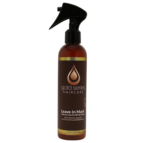 Gold Series - Mascarilla para el cabello sin enjuague, aceite de argán enriquecida con queratina, nutritiva y desenredante suavemente,