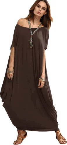 Vista 2 de Verdusa Vestido largo para mujer, con cuello estilo bote amplio, de gran tamaño, caftán, con manga murciélago