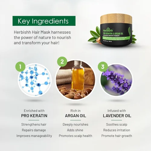 Vista 6 de Máscara capilar de argán Herbishh - Acondicionamiento profundo e hidratación para un cabello con aspecto más saludable - para cabello muy seco