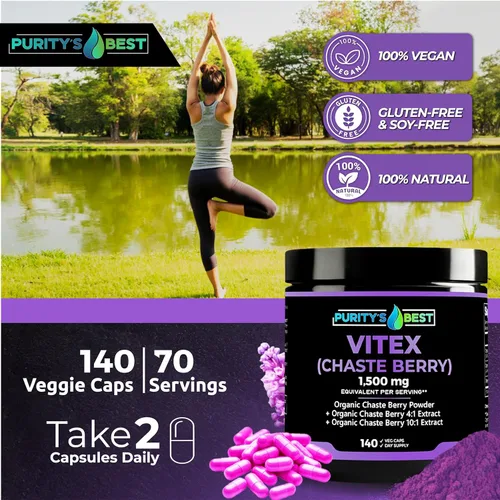 Vista 5 de Purity's Best Vitex (Chaste Berry), fórmula concentrada de 300 mg, apoya el equilibrio hormonal y la salud menstrual, 140 cápsulas vegetales