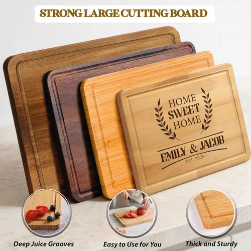 Vista 3 de Tabla de cortar personalizada de regalo para Navidad, ideas de regalo para pareja propietaria de casa, tabla de cortar de bambú personalizada Home