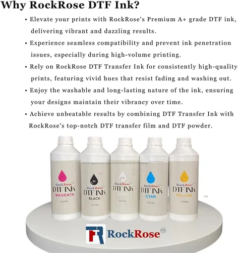 Vista 3 de RockRose Tinta de transferencia DTF 1000ML/Recambio de botella para impresoras DTF Película de transferencia de calor (blanco)