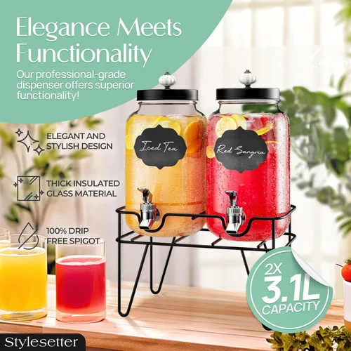 Vista 3 de Style Setter Manchester - Juego de 2 dispensadores de bebidas frías con 3.1 litros cada uno
