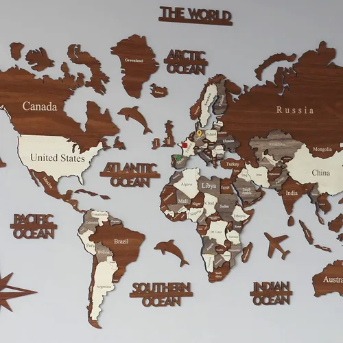 Vista 7 de Mapa del mundo de madera 3D, mapa de pared de madera, regalo de inauguración de la casa, mapa del mundo, decoración artística de pared, mapa