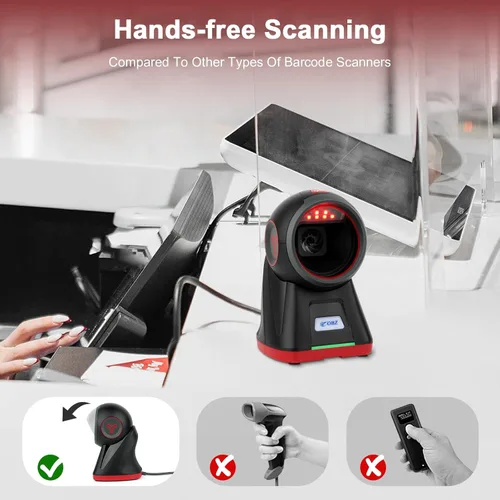 Vista 4 de OBZ Escáner de código de barras manos libres 2D, lector de código QR omnidireccional, escáneres USB con cable para computadoras, escáner