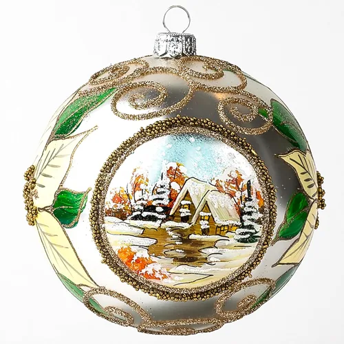 Vista 26 de Adorno de Navidad de Polish Gallery, Explosión Invernal, Bola de Vidrio Soplado (Oro, 6-pulgadas Ø/150mm)