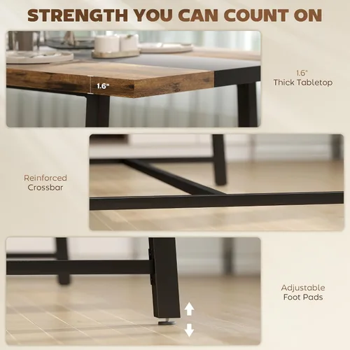 Vista 8 de HOMCOM Mesa de comedor industrial para 8 personas, mesa de cocina rectangular de 70.9 pulgadas de largo con mesa grande y patas de acero