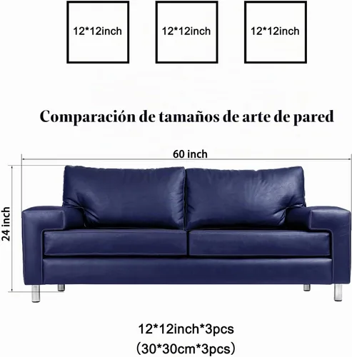 Vista 7 de Wieco Art – Flores abstractas azules enmarcadas, 3 paneles, impresiones en lienzo, arte de pared moderno, diseños artísticos para sala de estar