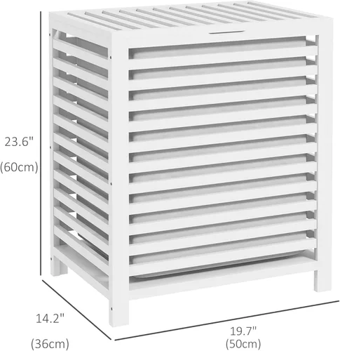 Vista 7 de HOMCOM Cesto de bambú para la ropa sucia con tapa, cesta para la ropa sucia con bolsa extraíble para ropa sucia, 19.75 x 14.25 x 23.5 pulgadas