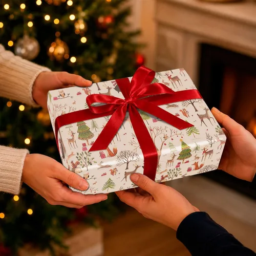 Vista 7 de Papel de regalo de Navidad enrollado actual, madera de Navidad