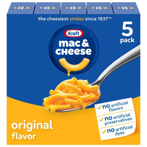 Kraft Cena original de macarrones y queso (paquete de 5 unidades, cajas de 7.25 onzas)