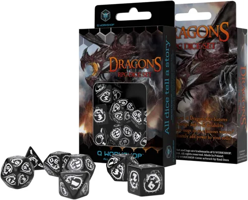Vista 2 de Q-Workshop Dragon Dice Negro/Blanco (7) Juego de mesa
