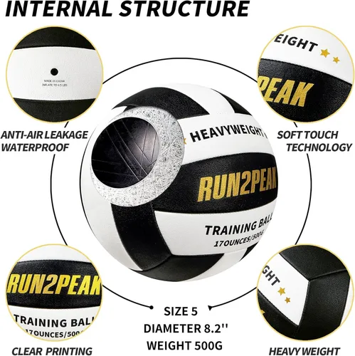 Vista 6 de RUN2PEAK Balón de voleibol de peso pesado, tamaño oficial 5, para entrenamiento de colocadores, pelotas de voleibol PU para práctica de voleibol
