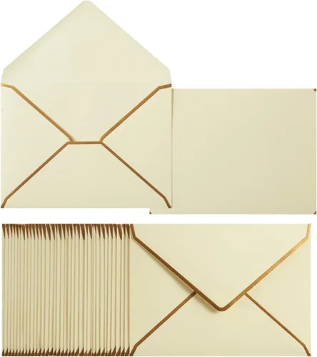 Vista 9 de Paquete de 50 sobres A4 negros de 4x6 con solapa en V autoadhesiva y borde dorado para oficina, tarjetas de regalo de boda, invitaciones