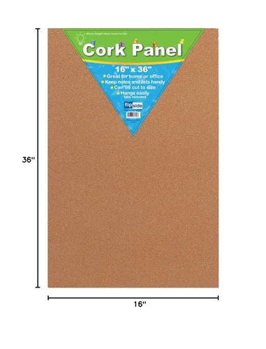 Vista 3 de Flipside Products Tablero de panel de corcho natural de 16 x 36 pulgadas, tablero de mensajes y visión sin marco, pin de notas, colgante montado