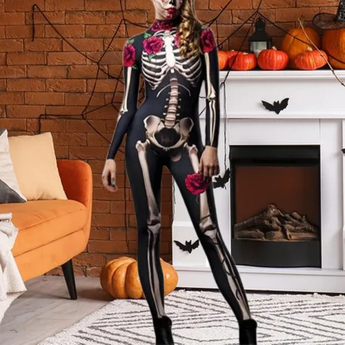Vista 6 de Disfraz de esqueleto de Halloween divertido y ligero para niños y adultos