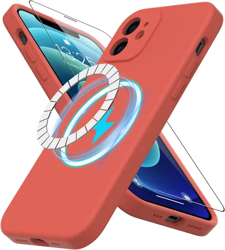 Vista 58 de DEENAKIN Funda magnética de silicona para iPhone 12 Pro con protector de pantalla, compatible con MagSafe, protección de cámara, funda protectora