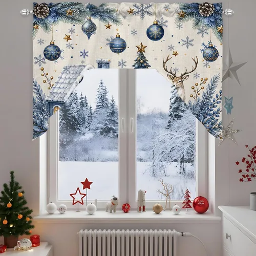 Vista 18 de Juego de cortinas de cocina con cenefa de otoño de Acción de Gracias, calabazas naranjas y blancas, 3 piezas, bolsillo para cortinero para Beige