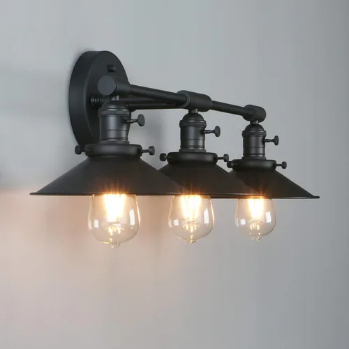 Vista 8 de Phansthy Lámparas de tocador de baño, 3 lámparas de pared con pantalla de metal negro de 7.9 pulgadas, luces de pared para espejo, cocina, sala