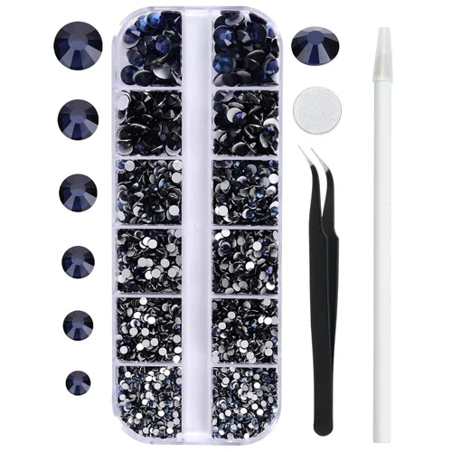 Vista 21 de 3820 diamantes de imitación para arte de uñas, cristales de cristal de 6 tamaños (ss6-ss30), gemas para uñas con parte trasera plana
