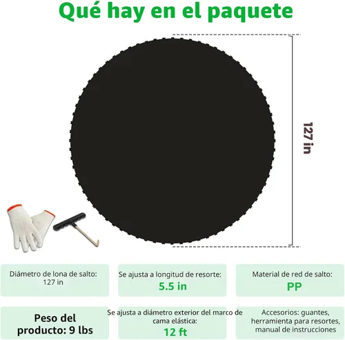 Vista 2 de Alfombrilla de Repuesto para Trampolín, Resistente, Resistente a los Rayos UV y Superficie de Rebote Duradera para Trampolines Redondos de 12/14/15