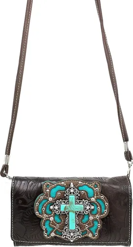Vista 3 de Zelris Western turquesa piedra Cruz mujeres Crossbody muñeca asa triple cartera