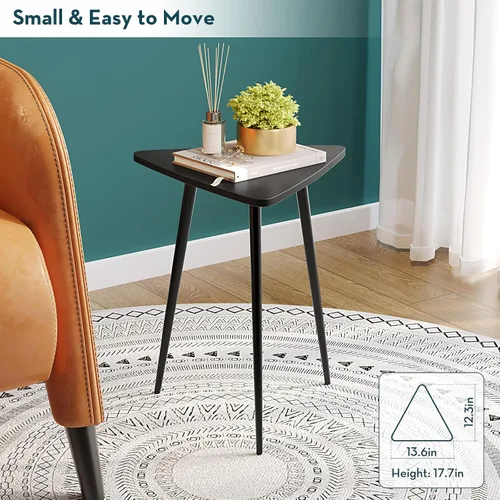 Vista 3 de SAYGOER Mesa auxiliar negra pequeña, mesa auxiliar triangular, moderna mesa de noche estrecha para sala de estar, dormitorio, espacio pequeño, Negro