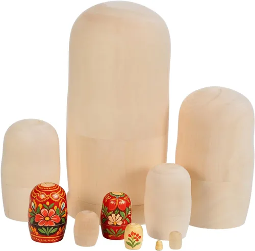 Kisangel 10 muñecas rusas de madera para anidar, sin terminar Matryoshka para manualidades, perfectas para niños y decoraciones navideñas