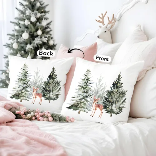 Vista 4 de Fundas de almohada de ciervo de Navidad de 18 x 18 pulgadas, decoración de árbol de Navidad