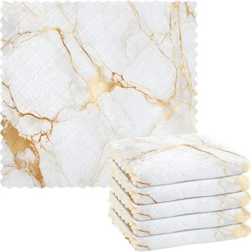 Paquete de 6 paños de cocina de arte abstracto de mármol dorado para secar platos, paños de limpieza absorbentes, paños reutilizables para cocina