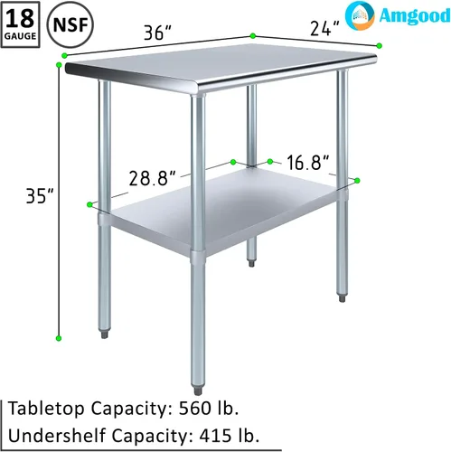 Vista 3 de Mesa de trabajo de acero inoxidable, mesa de metal