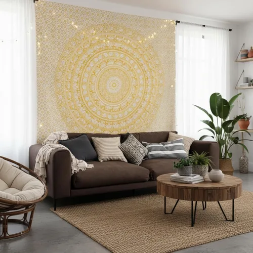 Vista 28 de Craft Trade Tapiz para colgar en la pared con diseño de mandala de algodón indio para decoración estética, bohemio, hippie, sala de estar, Blanco