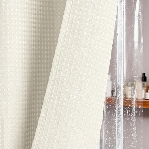 Vista 343 de Cortina de ducha de tela Dynamene verde oscuro - Cortinas de baño de tela de nido de abeja texturizadas resistentes, juego de cortinas de baño
