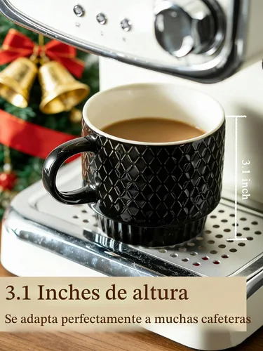 Vista 2 de Gomakren - Juego de 4 tazas de café apilables de 13 onzas con soporte, color negro