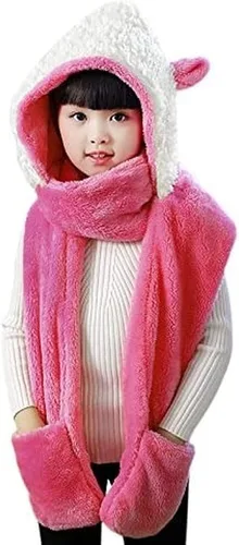 Conjunto de gorro de invierno con capucha y gorro, bufanda y guantes para niÃ±os