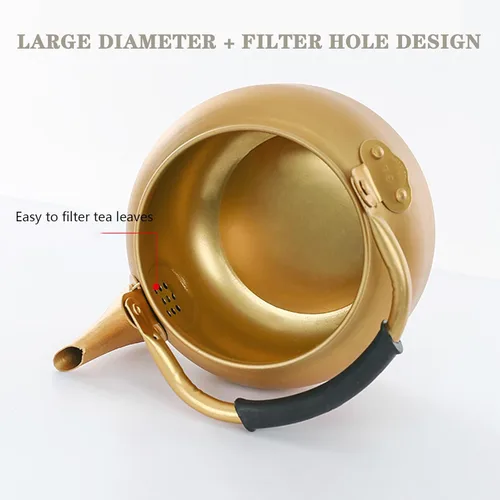 Vista 4 de YUHANG Hervidor de té de aluminio, mango antiquemaduras, adecuado para vino, sopa o cualquier bebida, teteras de camping, fiestas de barbacoa