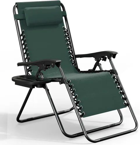 Vista 34 de Nestl Zero Gravity - Juego de 2 sillas de patio al aire libre con almohadas y bandejas portavasos, silla de campamento reclinable de malla de acero